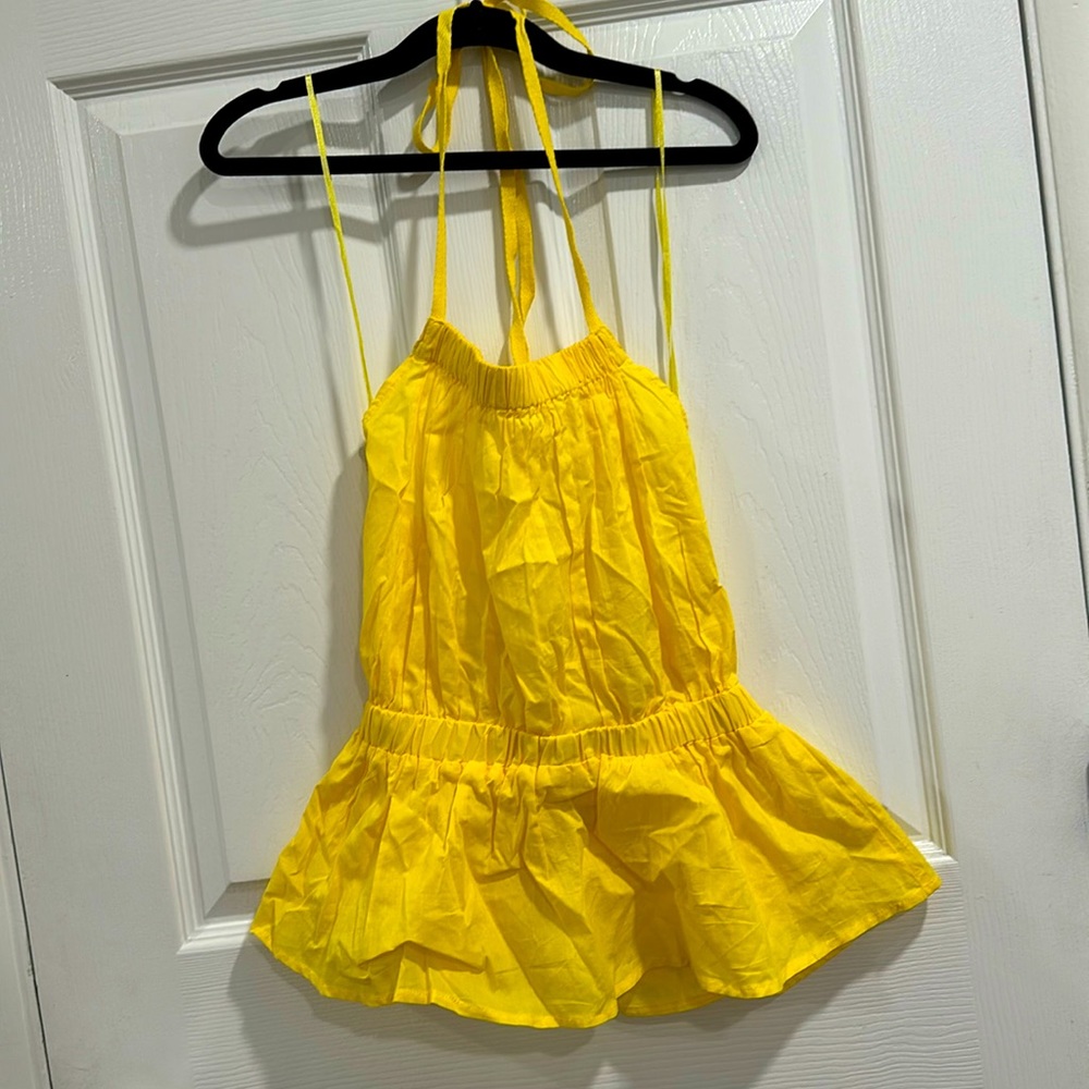 Yellow peplum backless halter
